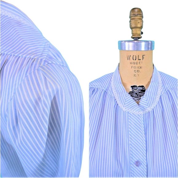 Vintage 1980s Striped Shift Dress Blue Nightgown Style Nautical | W 40" - Picture 4 of 6